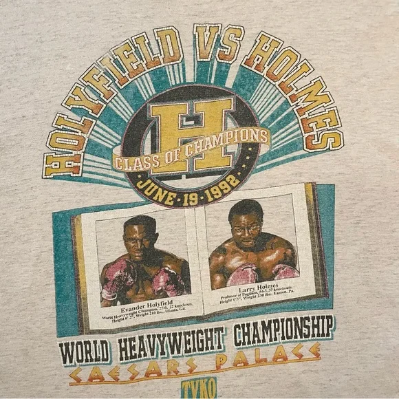 Vintage 1992 Evander Holyfield Vs. Holmes Boxing T-Shirt, Men's L, Single Stitch